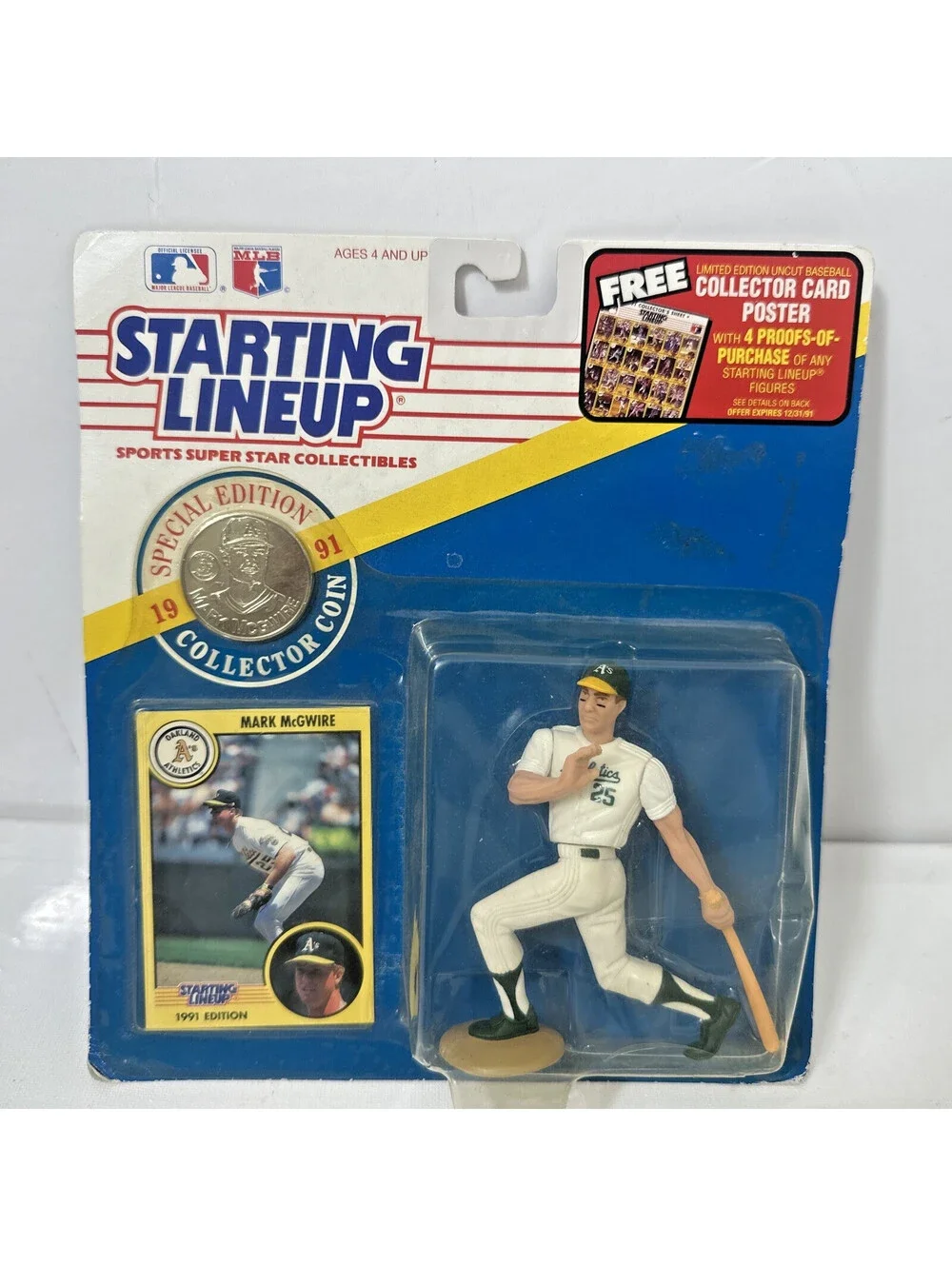 1991 Kenner Starting Lineup Mark McGwire Oakland As Figure Card Coin Sealed